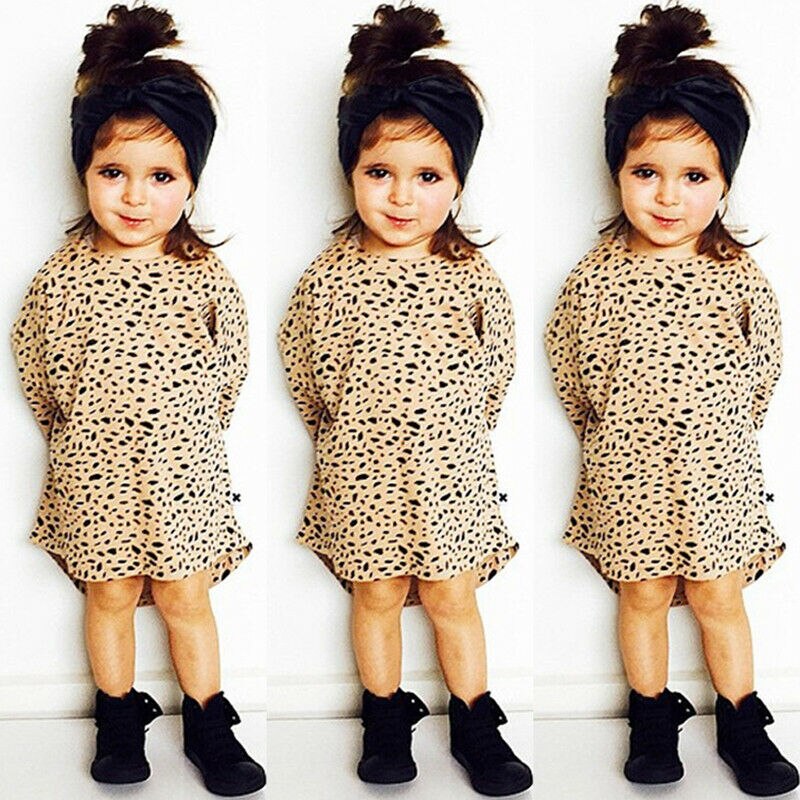 Imcute Baby Cute Baby Kids Girls Leopard Print 3/4 Sleeve Tops T-Shirts Party Dress Sundress