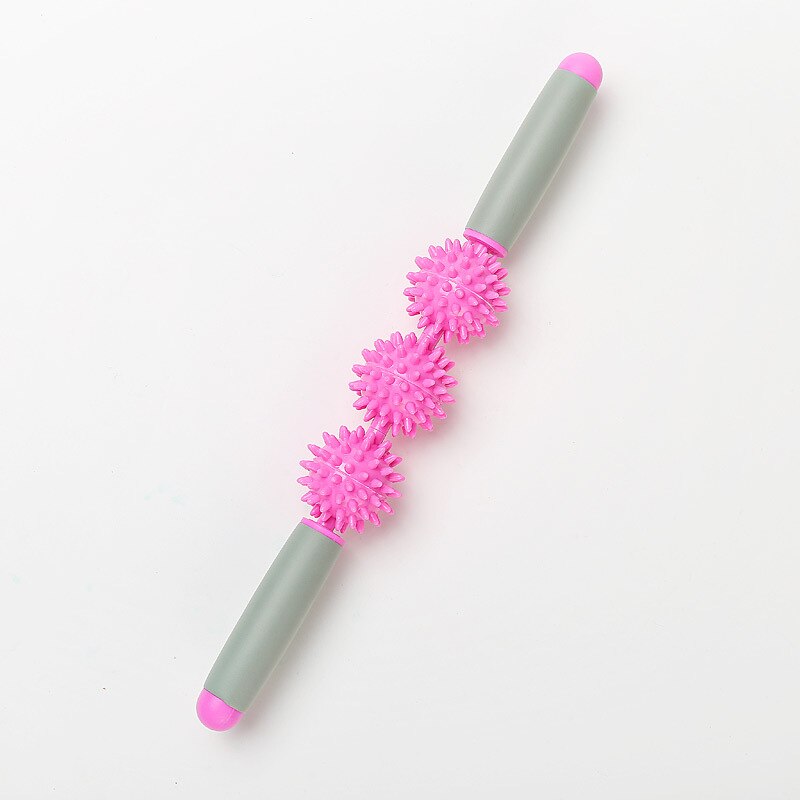 Muskelmassage roller stick body relax tool muskel roller sticks med 3 punkt spids kugle: Lyserød