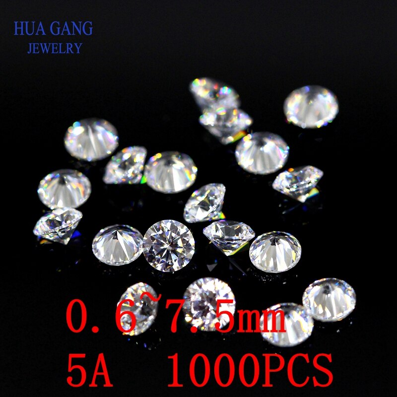 1000 Pcs Aaaaa Grade Ronde Witte Zirconia Steen Losse Cz Stenen Brilliant Synthetische Edelstenen Kralen Voor Sieraden Maken 0.6 ~ 7.5 Mm