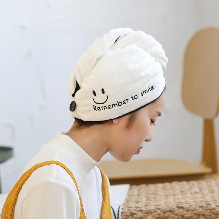 Sneldrogende Salon Handdoek Hoed Microvezel Quick Dry Tulband Super Absorberende Cap Magic Hair Voor Sneldrogende Bad Douche zwembad Wrap: black smile