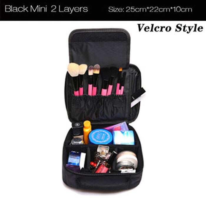 Brand Makeup Case Female Suitcase Organizer For Cosmetics Large Travel Women Make Up Bag Storage Bolso Muje: Velcro Black