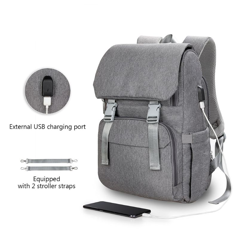 Baby Diaper Backback Large Capacity Mummy Nappy Bag Multifunctional Daypack with USB Charging Port Changing Pad Stroller