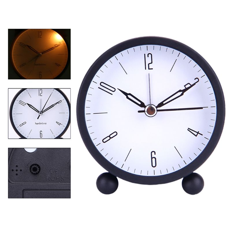 Round 4 inch Super Silent Non Ticking Small Alarm Clock with Night Light Simply E15B