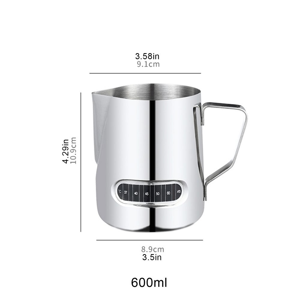 600ml Stainless Steel Frothing Coffee Pitcher Pull Flower Cup Espresso Cups Latte Art Milk Frothing Jug With Thermometer Sticker