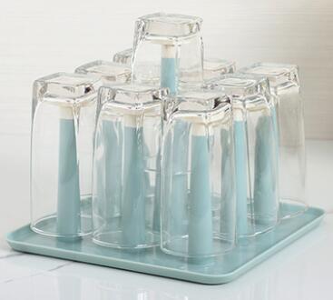 Colorful Plastic Glass Cup Rack Water Mug Draining Drying Organizer Drain Holder Stand 9 Cups Home Kitchen Supplies: Blue