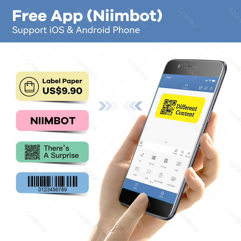 Niimbot  d110 etiketprinter mini klistermærke papirrulle transparenter trådløs bluetooth telefonprinter etiket prisskilt udskrivning etiket