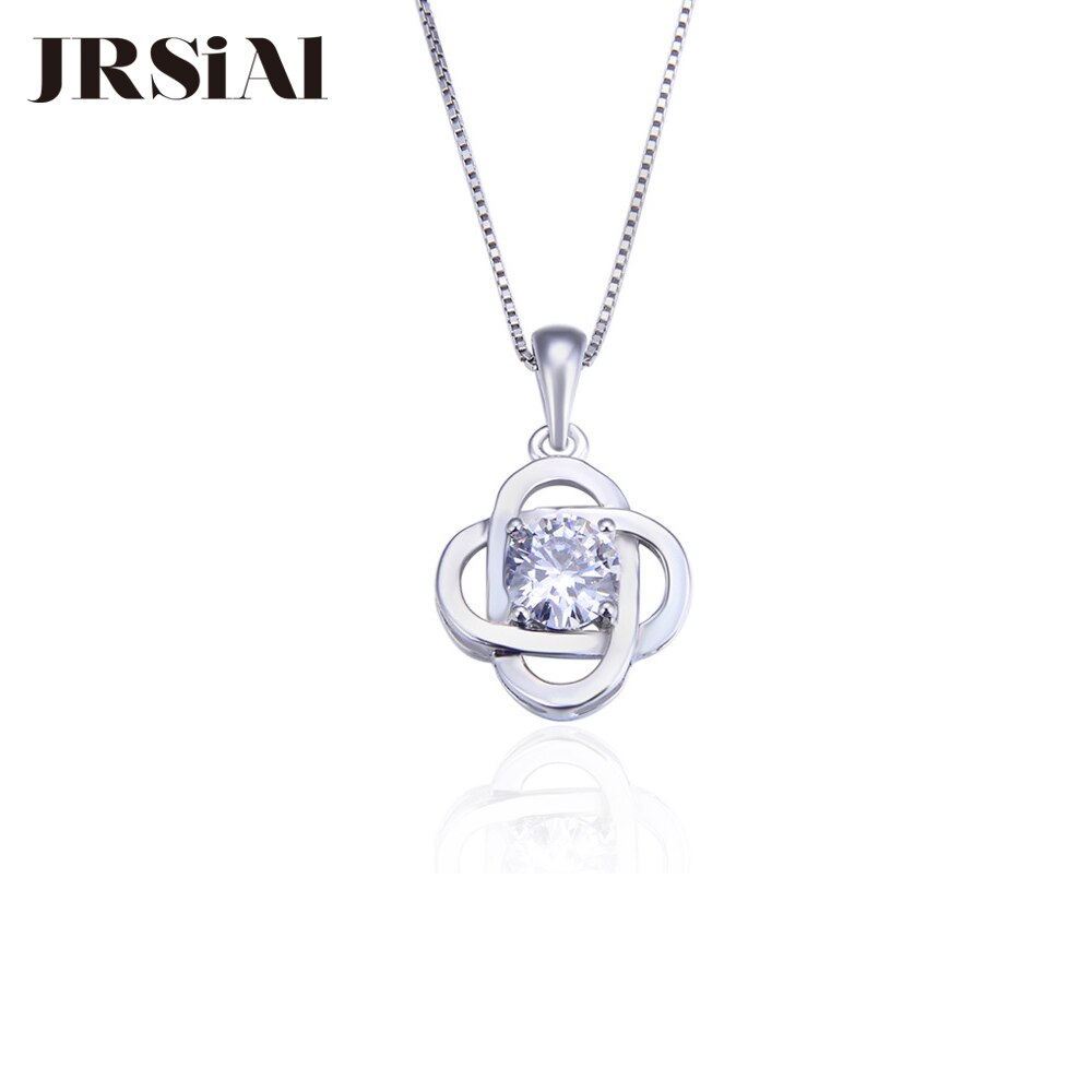 JRSIAL Einfache Süße Schlüsselbein Kette Anhänger S925 Sterling Silber mit Zirkon Kreative Glück Clover Anhänger JRP0031