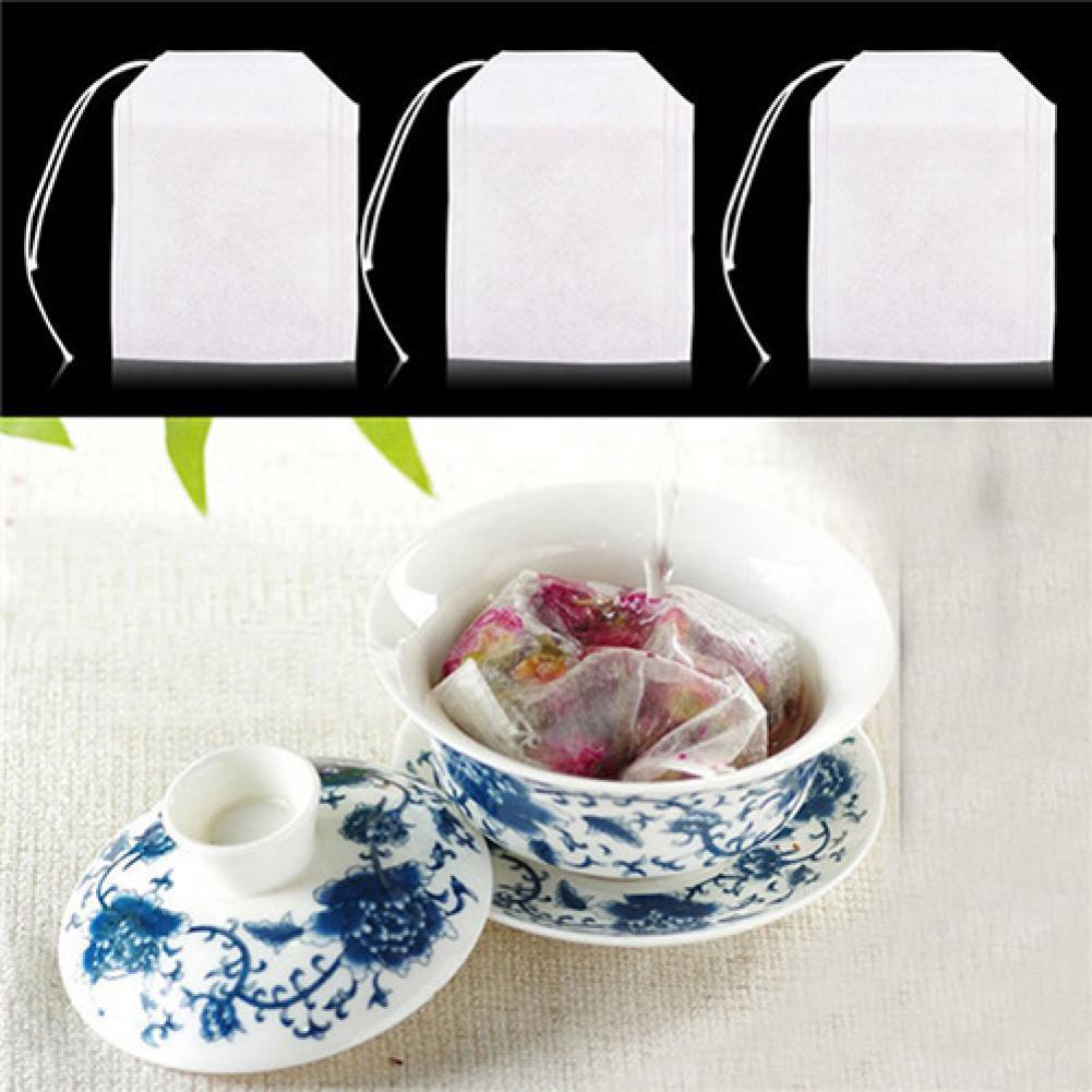 Sacos de té vacíos blancos no tejidos, filtro de cadena de papel, bolsa de té suelto para hierbas, 100 Uds.