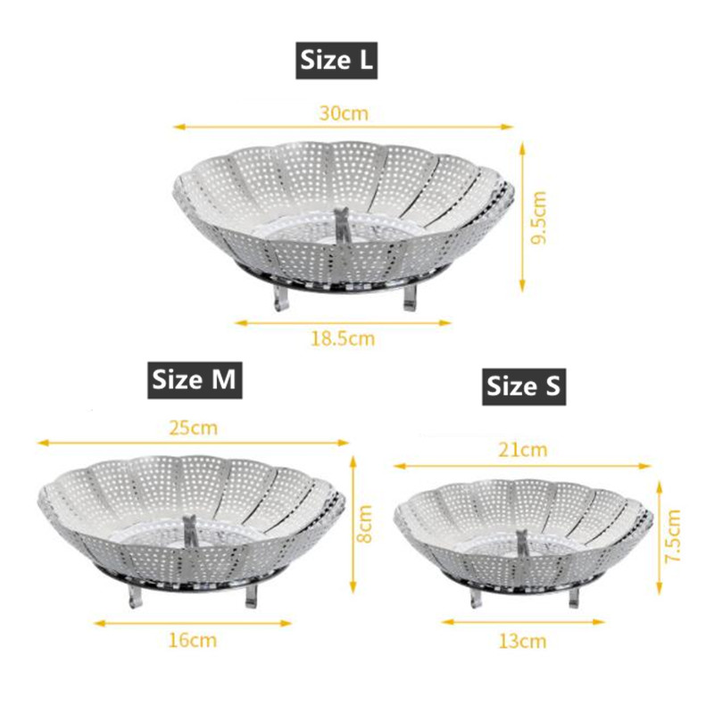 Practical Folding Stainless Food Steamer Vegetable Fruit Food Basket Mesh Steamer Rack Cookware Utensils For Cooking Steam