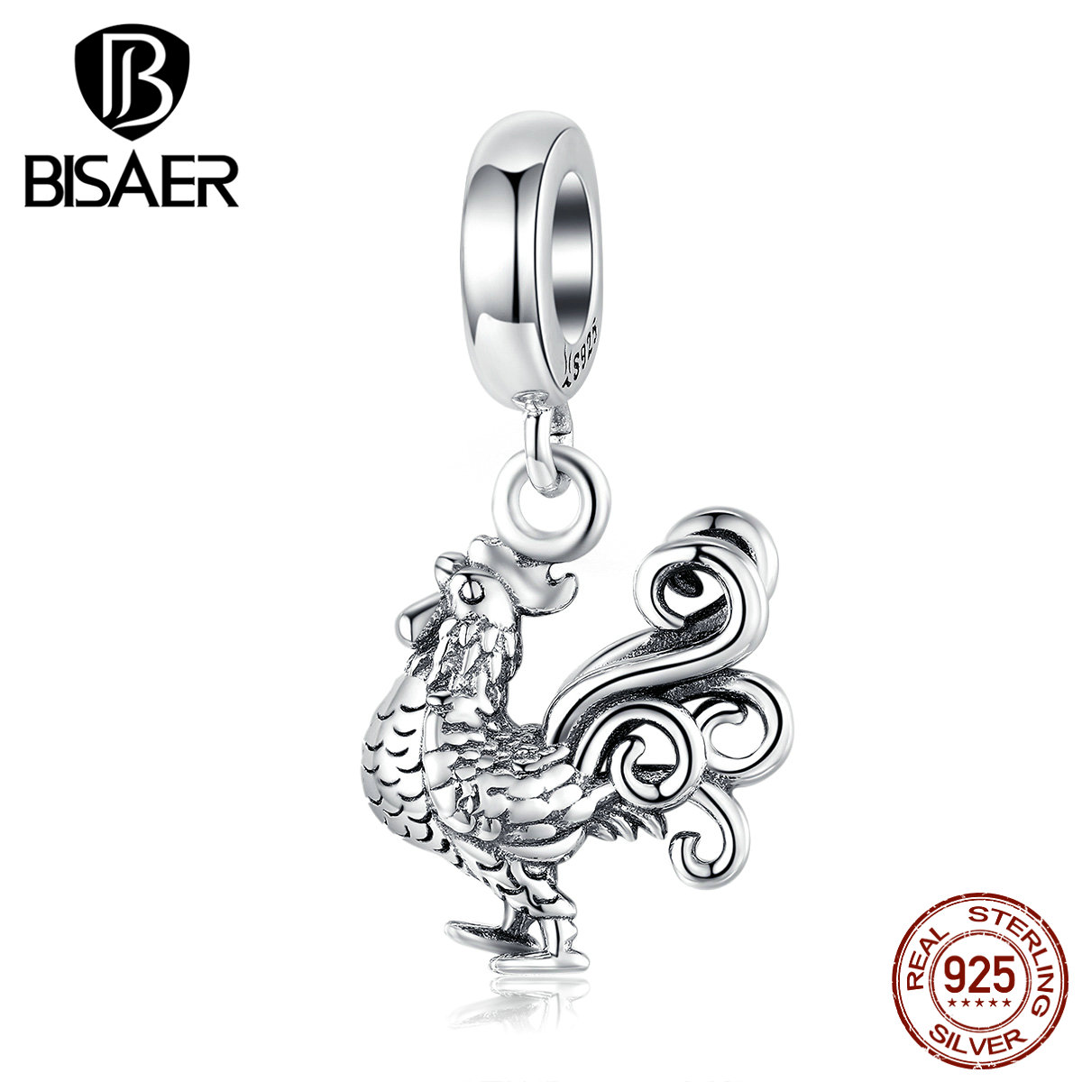 Rooster BISAER 925 Sterling Silver Brave Rooster Cock Animal Beads Charms fit Women Bracelets DIY Silver 925 Jewelry ECC1337