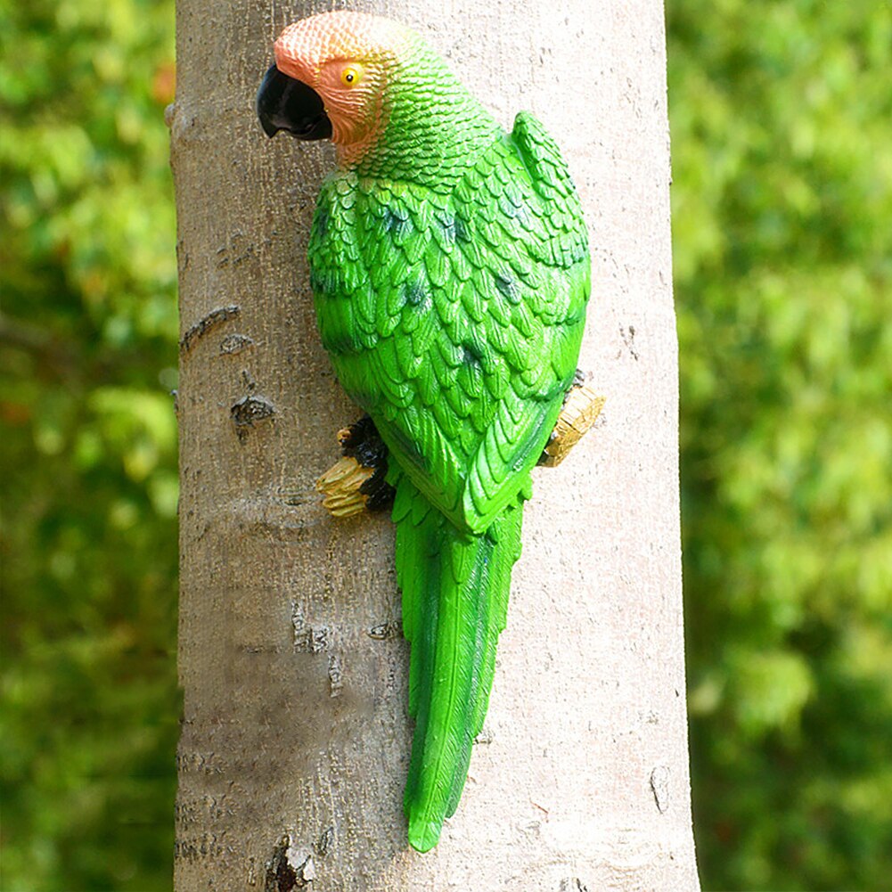Simulation Resin Parrot Statue Toy Wall-mounted DIY Outdoor Garden Tree Decoration Animal Sculpture Garden Decoration Ornaments: Green Right