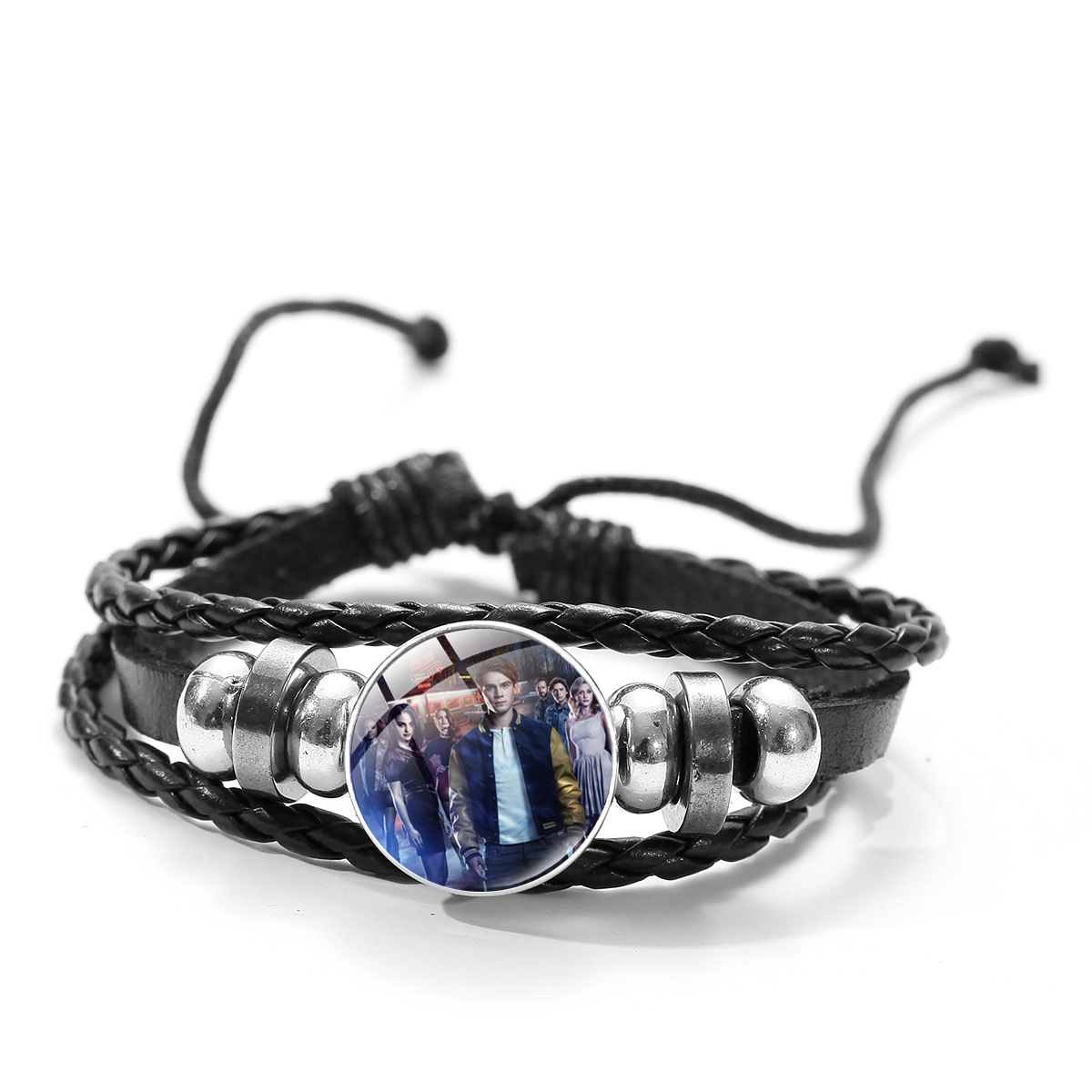 Pulsera de cuero de las serpientes del lado sur de SIAN, pulsera clásica de TV con botón de cristal, brazalete Punk de pulsera negra para hombres y mujeres: Style 8