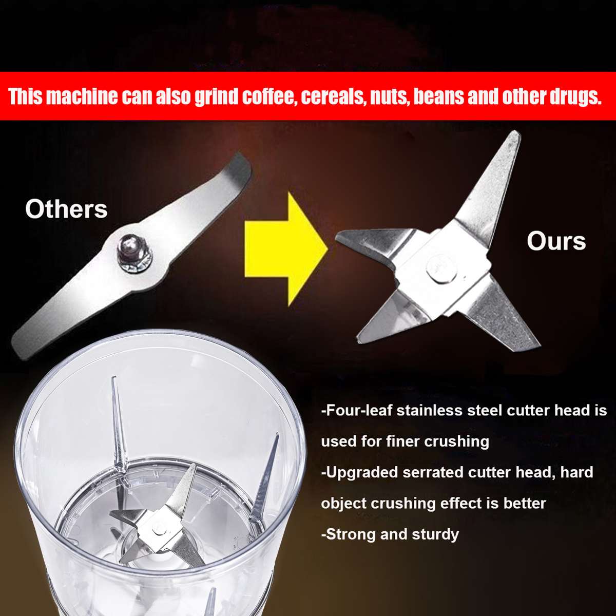 Coffee Bean Grinder 300W 500ml Blenders Electric Blender Stainless Steel Nut Grinder Portable Home Coffee Machine Kitchen Tool