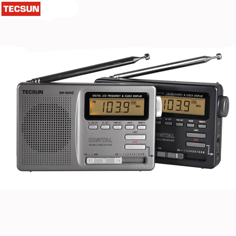 Tecsun DR-920C Radio FM MW SW 12 Band Digitale Klok Alarm Ontvanger & Backlight FM Draagbare Recorder Grey Y4139H