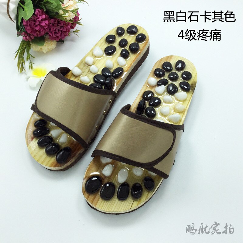 Pebble agate naturlig massasje sko svart og hvit stein punkt massasje tøfler sklisikker helse fot sko: Khaki / 10