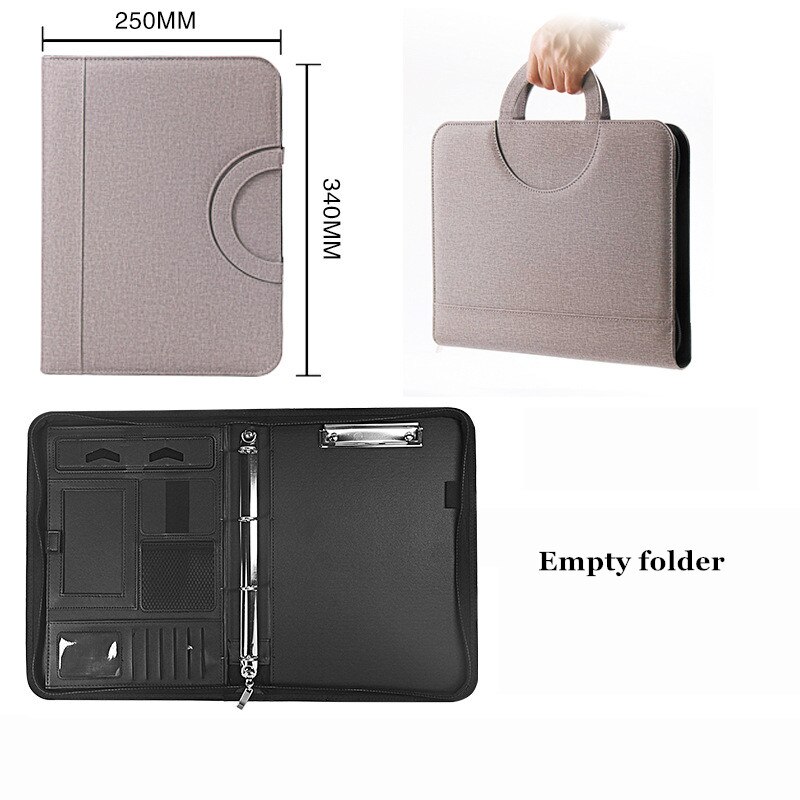 A4 pärm dokument mapp ring skåp fall manager padfolio företag organisatör hållare blixtlås kontor hand portfölj väska: En grå