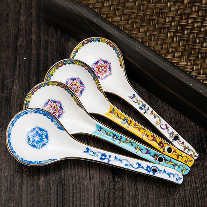 2 Stks/partij Chinese Stijl Keramische Lepel Thuis Servies Soeplepels Keuken Accessoires Tool Emaille Paleis Rijst Scoop Servies