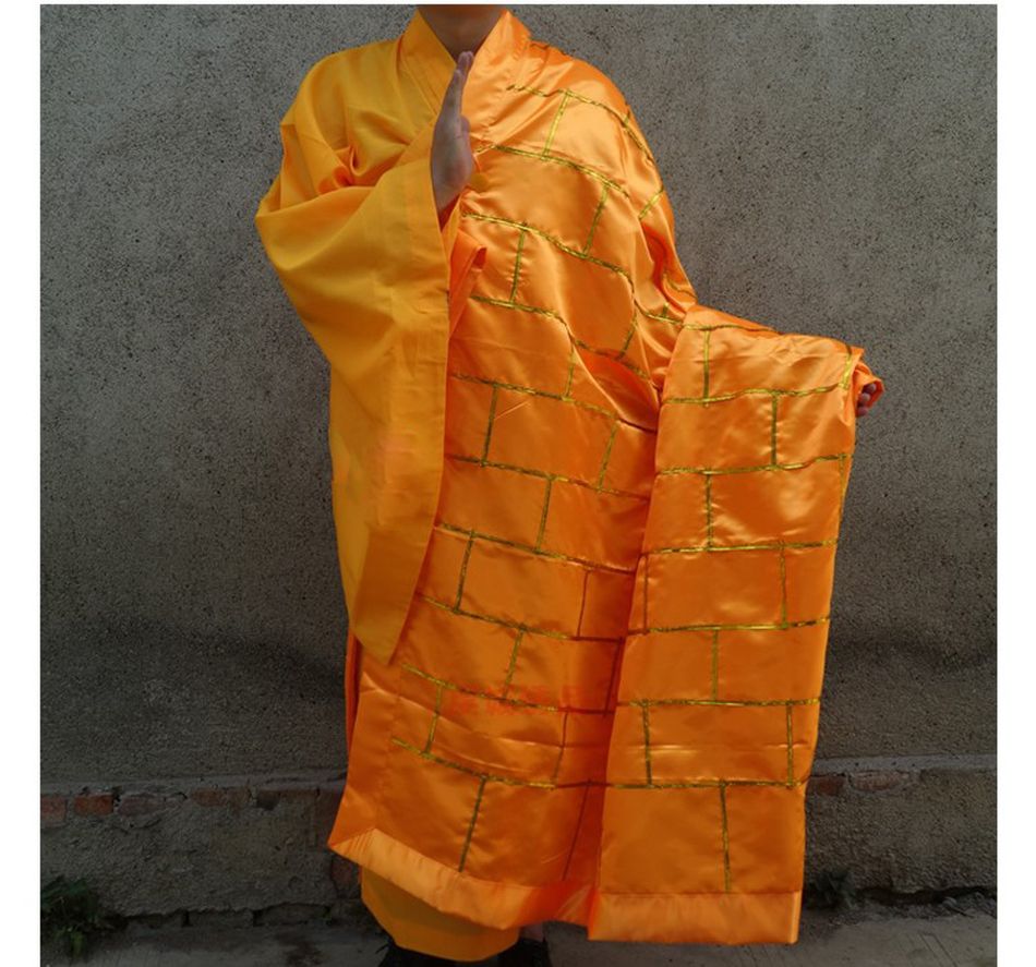 Unisex buddhistisk shaolin munk kung fu jakkesæt buddha cassock kesa robe zen lay tøj zuyi gul/rød