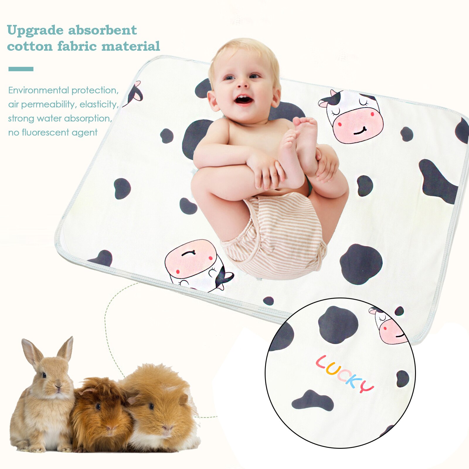 3Pcs Easy Clean Rabbit Guinea Pig Fleece Cage Liners Absorbent Guinea Pig Pee Pad Washable and Reusable Hedgehog Pee Pads