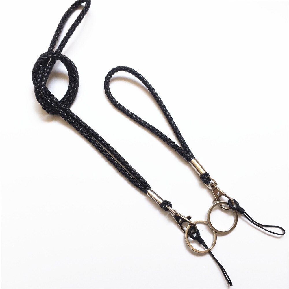 2 st pu flätad snodd nyckelring halsband och hand handled nyckelring för nycklar & kamera & mobiltelefon & id-märke: Svart