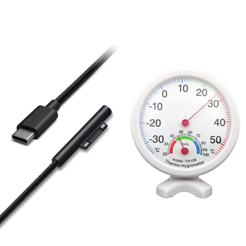 Higrómetro termómetro de humedad temperatura/medidor de temperatura y Cable de carga de USB-C trenzado de nailon para Surface Pro 6/5/4/3