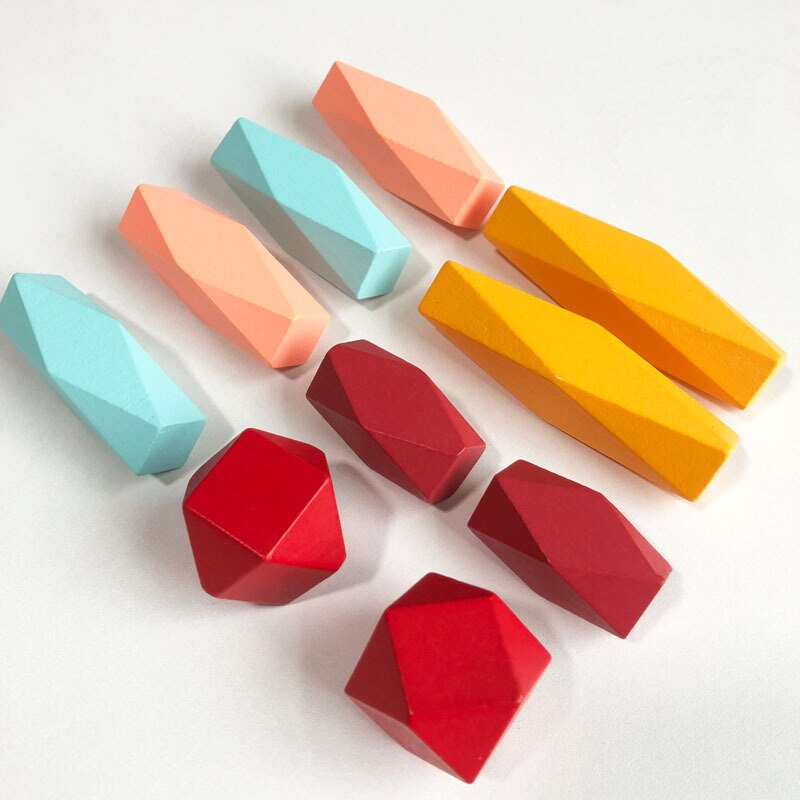 10 stücke Farbige Kiefer/Buche Stein Jenga Baustein Pädagogisches Spielzeug Baby Stacking Spiel Balancing Stein Jenga Holz Spielzeug für Kinder