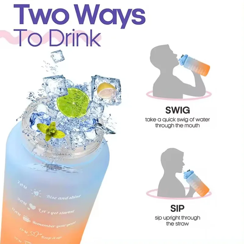 Butelka na wodę 2 litry ze słomką, butelki robić picia na zewnątrz z oznaczeniem czasu, duża pojemność, kubek outdoorowy, butelka na wodę zdatność.