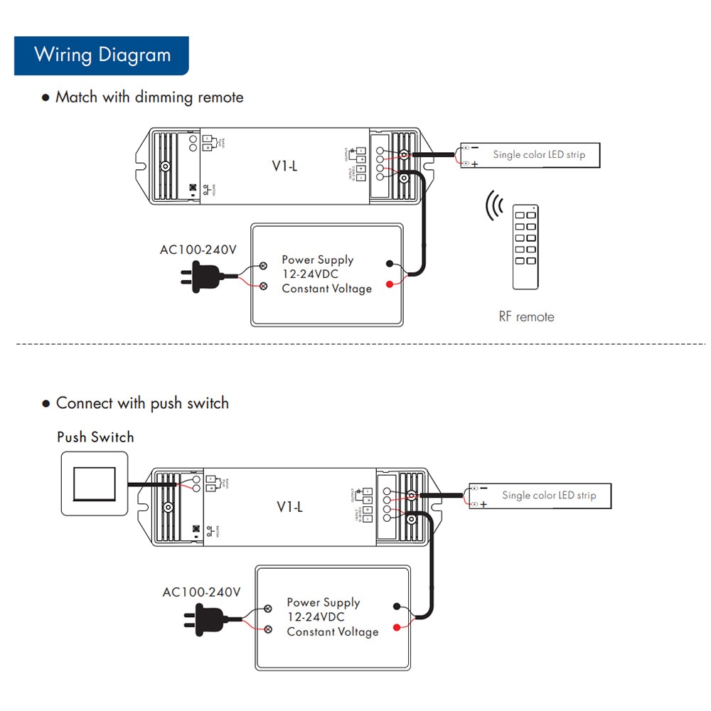 Led dimmer switch 12v 24v dc  rf 2.4g trådlös fjärrkontroll pwm konstant spänning smart wifi enfärgad led strip dimmer  v1- l