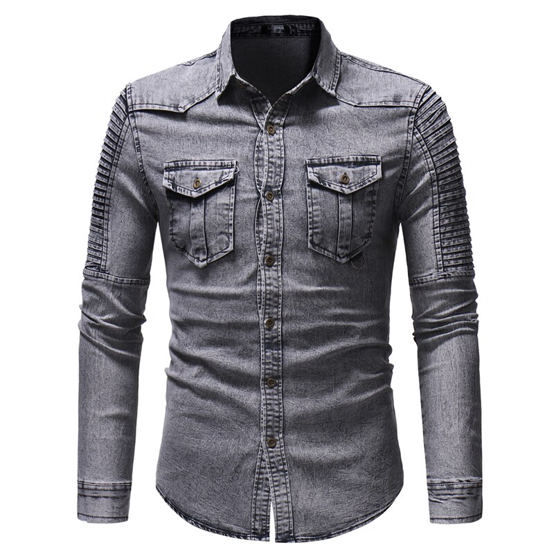 Jeansskjorta herr långärmade skjortor för män casual jeansskjorta slim fit enkelknäppt herr camisa masculina mls 11