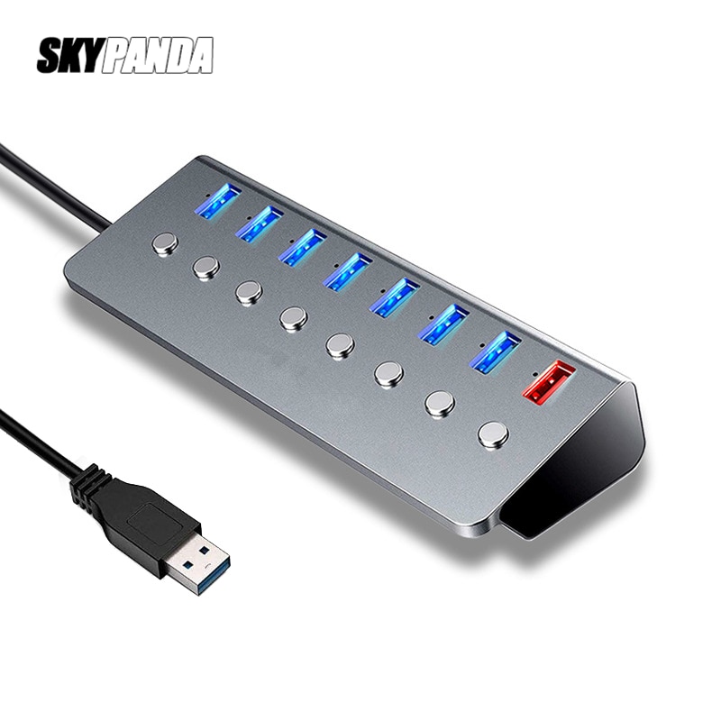 Aluminiumlegering 8-- poorts usb 3.0- splitter 7- poorts computer uitgebreide usb-hub 1- poorts snellaadadapter externe 5v 3a- voeding
