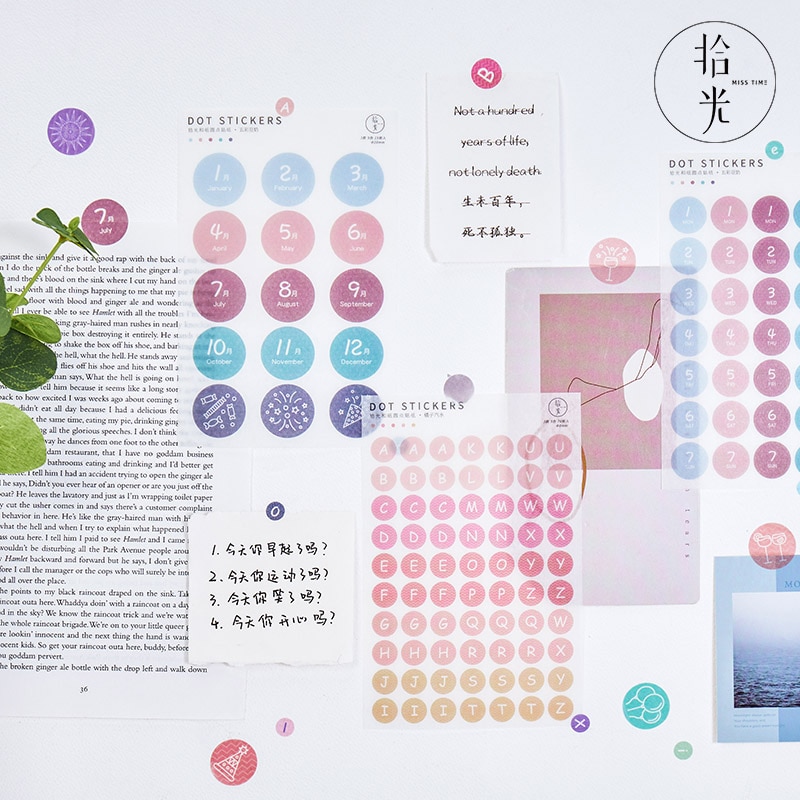 Kirjain numero väri pisteet päiväkirja koristeellinen kawaii japanilainen paperitavara pyöreä tarrat scrapbooking tee-se-itse päiväkirja albumi tikku etiketti