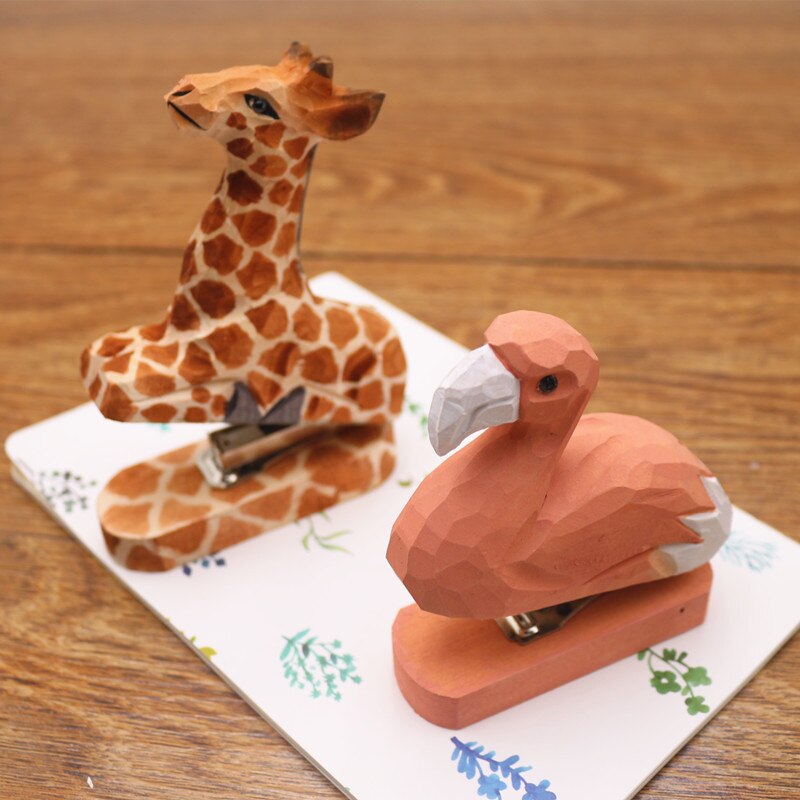Handicraft Wooden Animal Stapler Office Supplies Wooden Stationery Stapler School Business Office