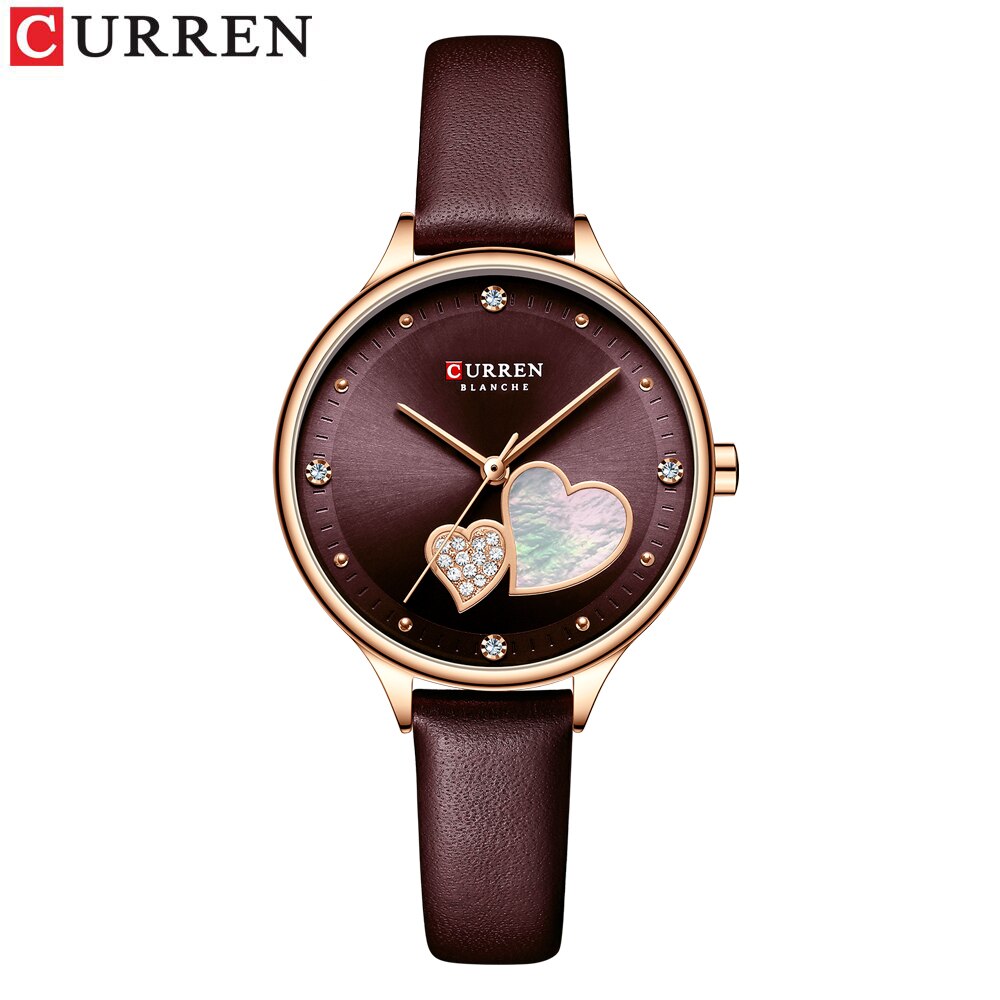 Curren Horloges Vrouwen Mode Lederen Quartz Polshorloge Charmante Strass Vrouwelijke Klok Zegarki Damskie: Roze