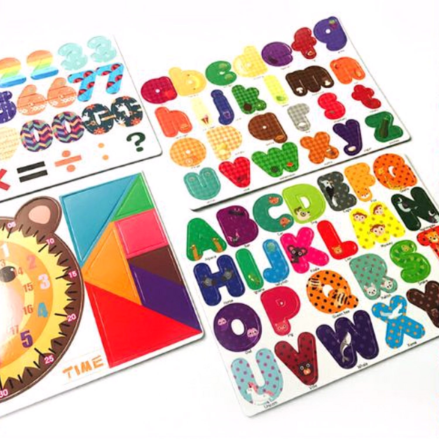 4 Set Fridge Magnet Magnetic Learning Letters + Numbers + Clock + Puzzle Blocks Style Fridge Decor Educational Toddlers Toys