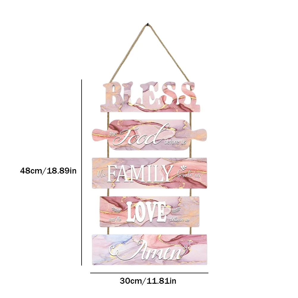 Wooden Wall Decor Art Farmhouse Kitchen Plaques Sign Rustic Bless The Food Before Us Signs for Dinning Room Living Room: light pink