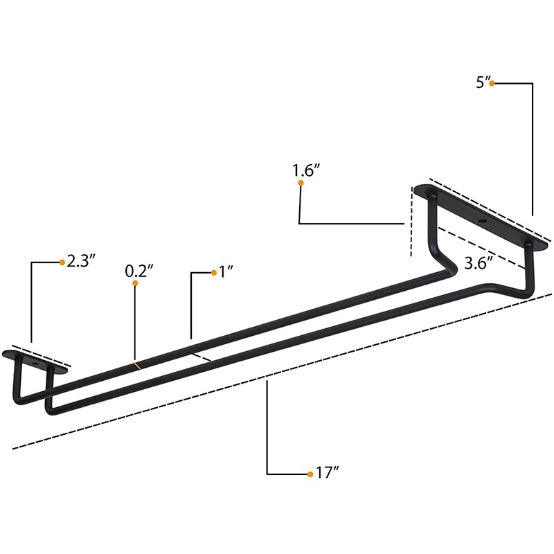 Large Stemware Wine Glass Hanger Rack Under Cabinet Kitchen Bar Storage Black Iron 17 Inch Set of 2