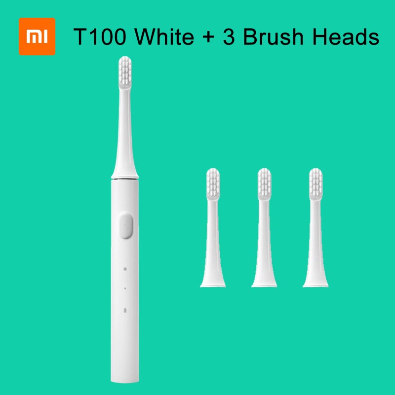 XIAOMI MIJIA Sonic Electric Toothbrush T100 IPX7 Waterproof Rechargeable Toothbrush Adult Ultrasonic Automatic Tooth Brush: White 3 brushes