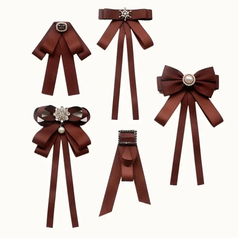 Retro Stof Strikje Strass Parel Kraag Pinnen voor Vrouwen Britse Stijl Handgemaakte Strik Stropdas Sieraden Accessoires