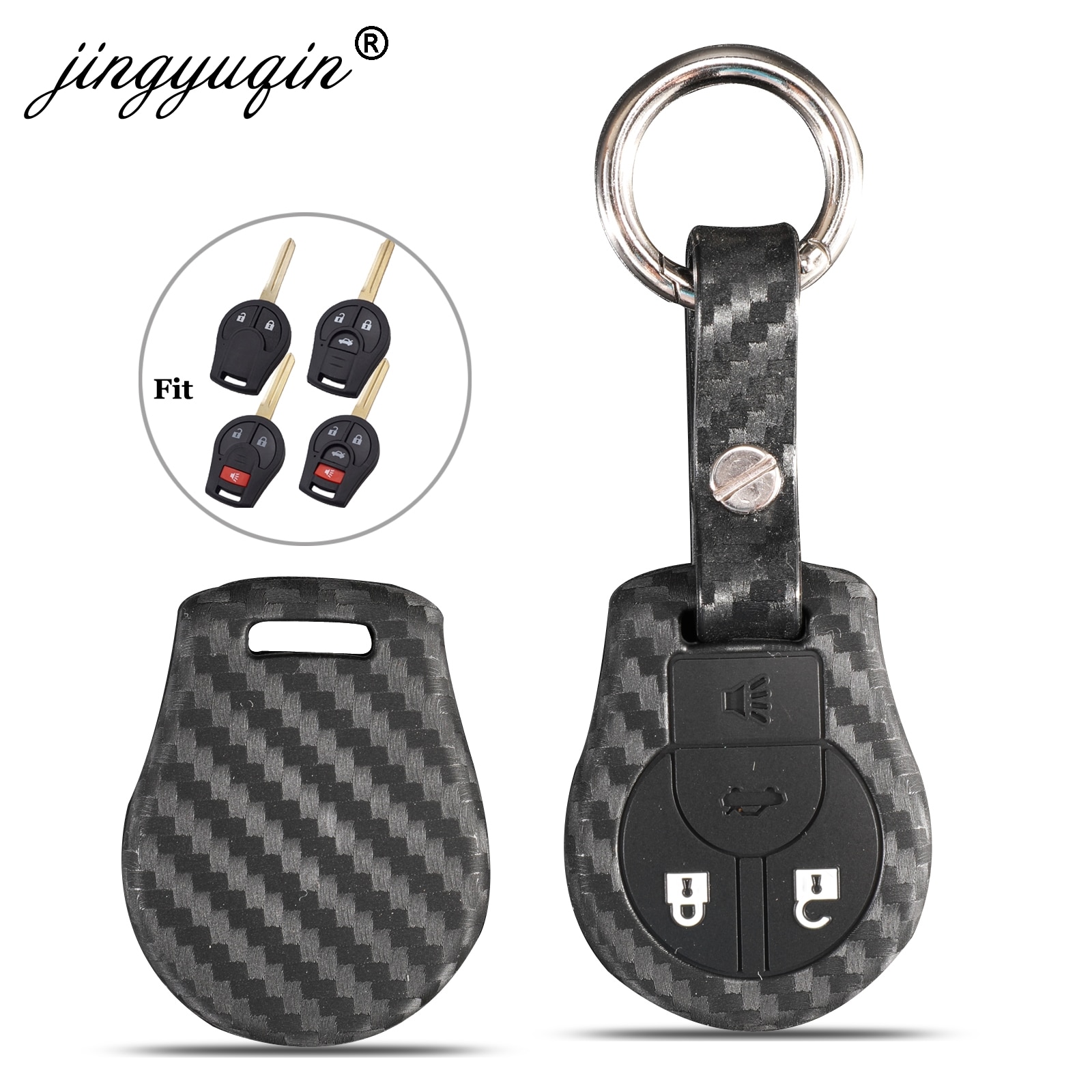 jingyuqin Carbon Silicone Rubber Car Key Fob Case Cover For Nissan Juke Micra Qashqai Sunny Altima Cube March Tiida 2/3/4 Button