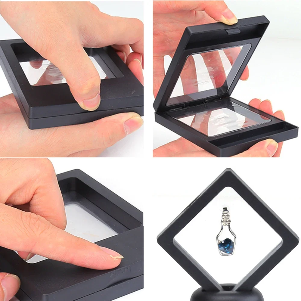 3D Floating Picture Frame Shadow Box Jewelry Display Stand Ring Pendant Holder Protect Jewellery Stone Presentation Case