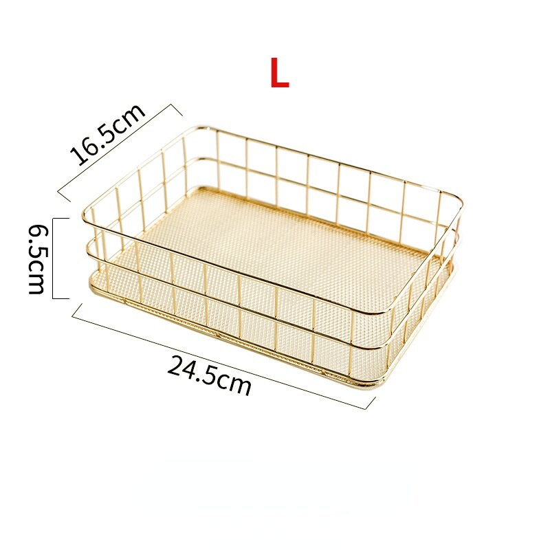 Nordic Gold Metal Iron Makeup Pen Storage Basket Office Desktop Sundries Makeup Brushes Holder Table Cosmetics Organizer Rack: D Large Gold