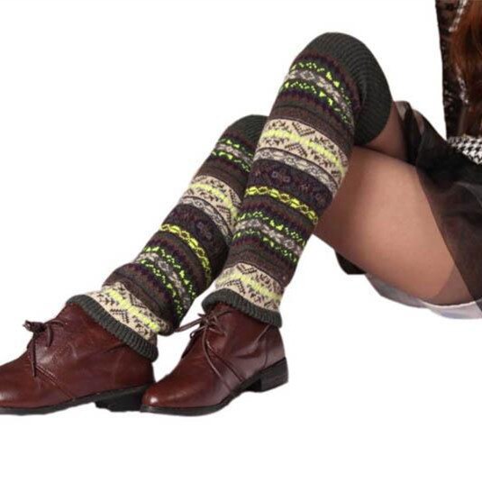 Efterår camouflage boheme tykke uldbunke sokker damer over-knæet varme støvler dækker benvarmere
