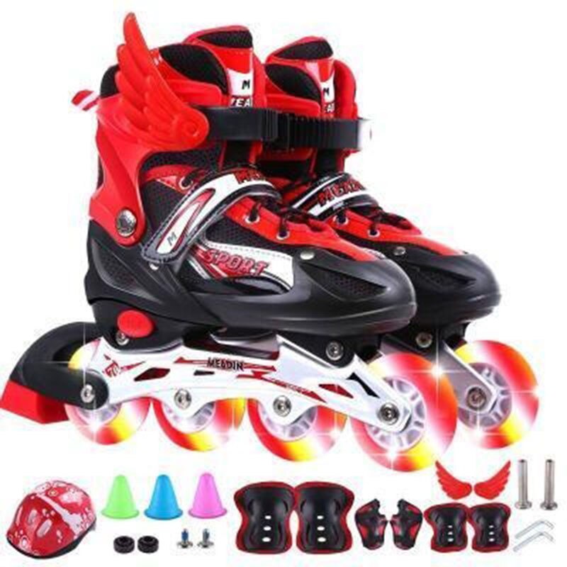 Adjustable Size 3--7-9-12 Years Old Boys And Girls Roller Skating Suit Children's Beginner Roller Skates: Red