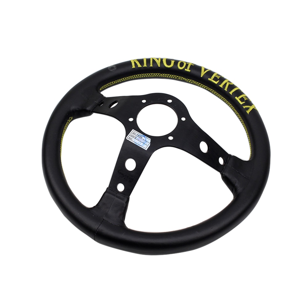 Universal Steering Wheel Black Vertex Leather 330mm Deep Dish Embroidery Tuning Drifting Sport Racing Steering Wheel