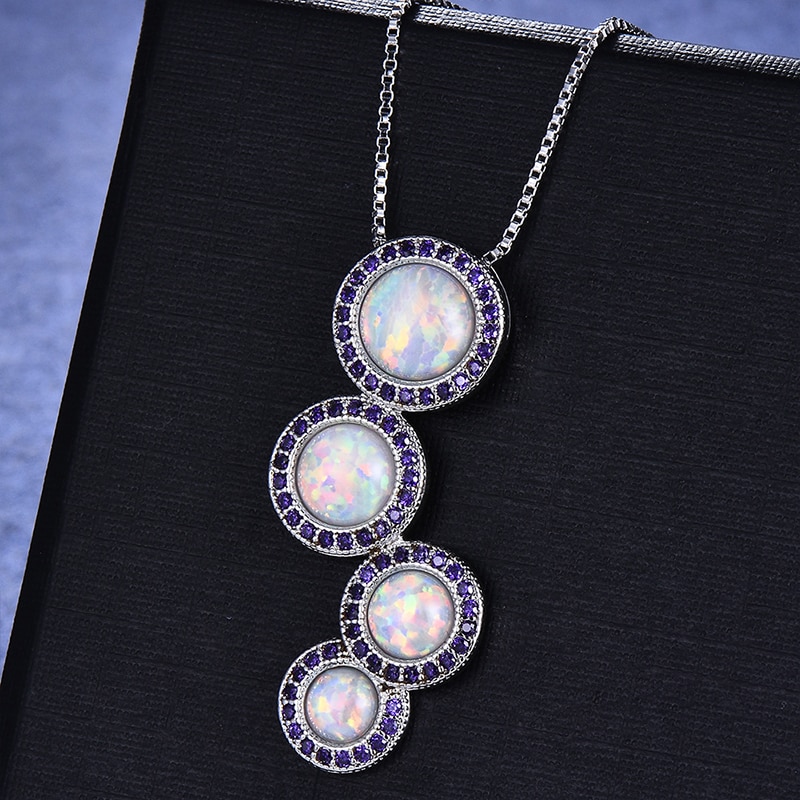 Round Natural Stones Necklace White Blue Women's Pendants Clavicle Chain Purple Crystal Party Choker