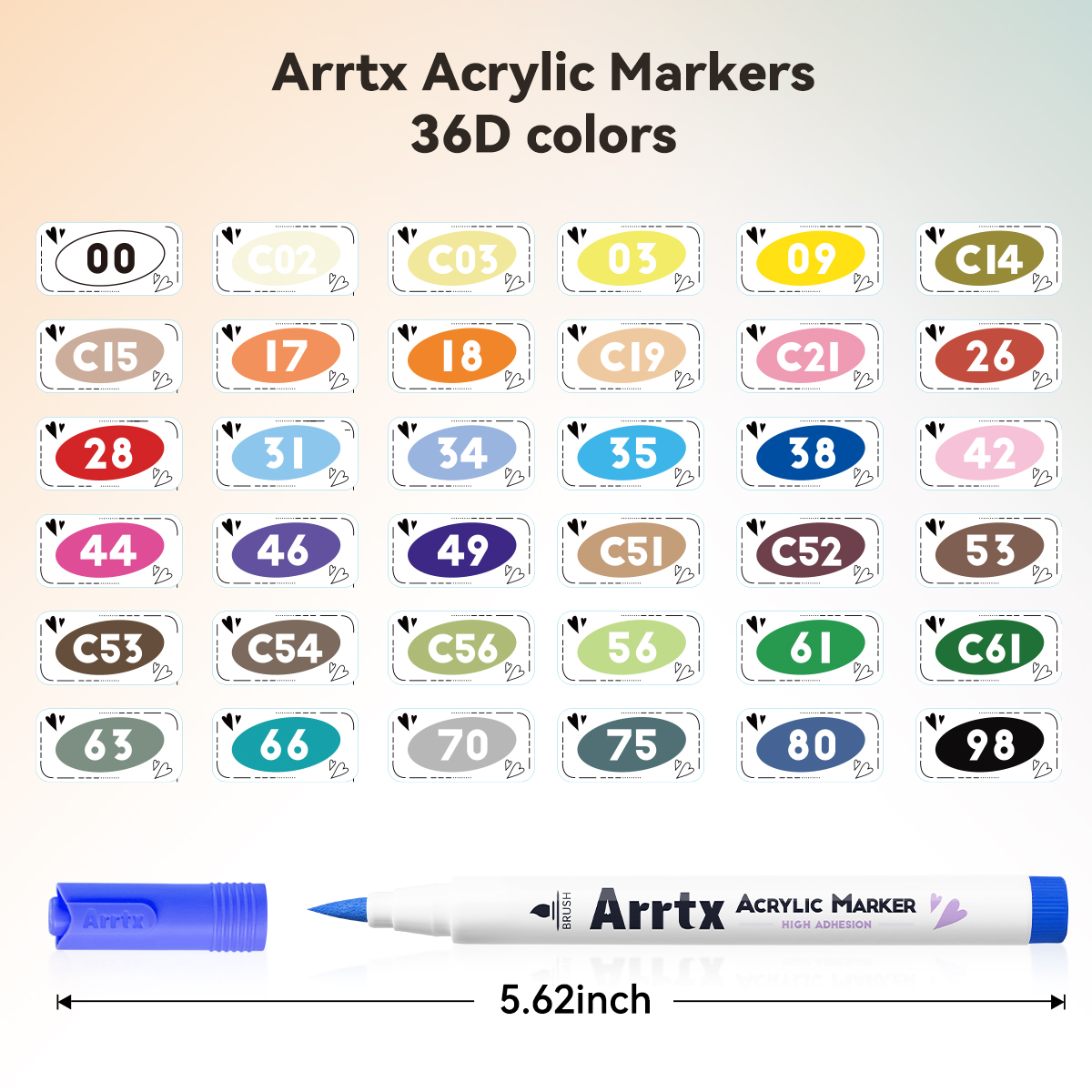 Arrtx 12/36/48/60/90 kleuren acryl marker voor rotsschilderen, borstel tip verf markers kunstbenodigdheden, stof verf markers