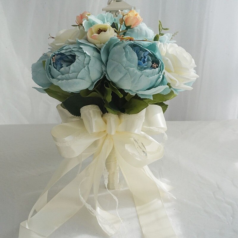 Pivoine bleue Bouquets de mariée Rose vraie touche femmes mariage fleur artificielle Bouquet Studio Photo Simulation tenant des fleurs