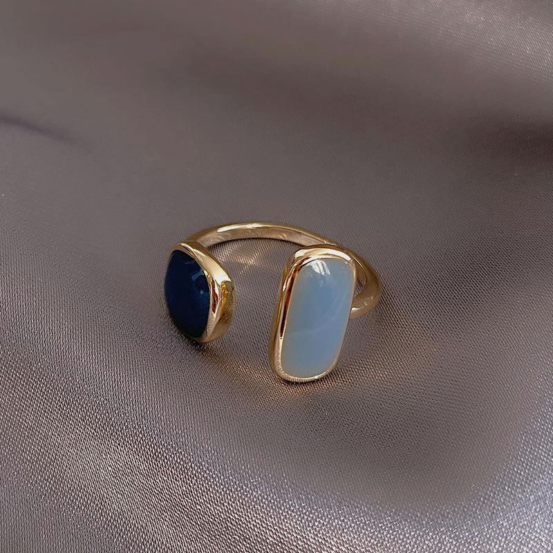 Franse Retro Vierkante Blauwe Olie Druipen Ring Mode Temperament Eenvoudige Opening Ring Vrouwen Sieraden: JZ054-2