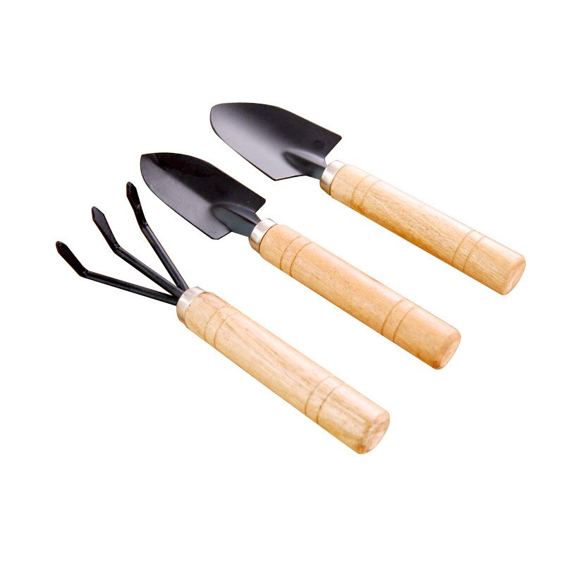 Conjunto de Mini pala, rastrillo, pala, jardinería, plantas en maceta, juego de herramientas para suelo, mango de madera, cabezal de Metal, herramienta de jardinería