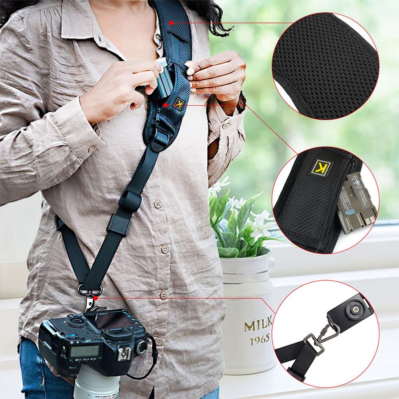 Sangle d&#39;épaule K Portable pour appareil photo DSLR Canon Nikon, sangle de cou souple pour appareil photo DSLR, transport rapide